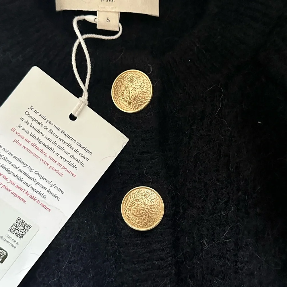 Sezane Othello Black Cardigan with Gold Buttons - Picture 7 of 9